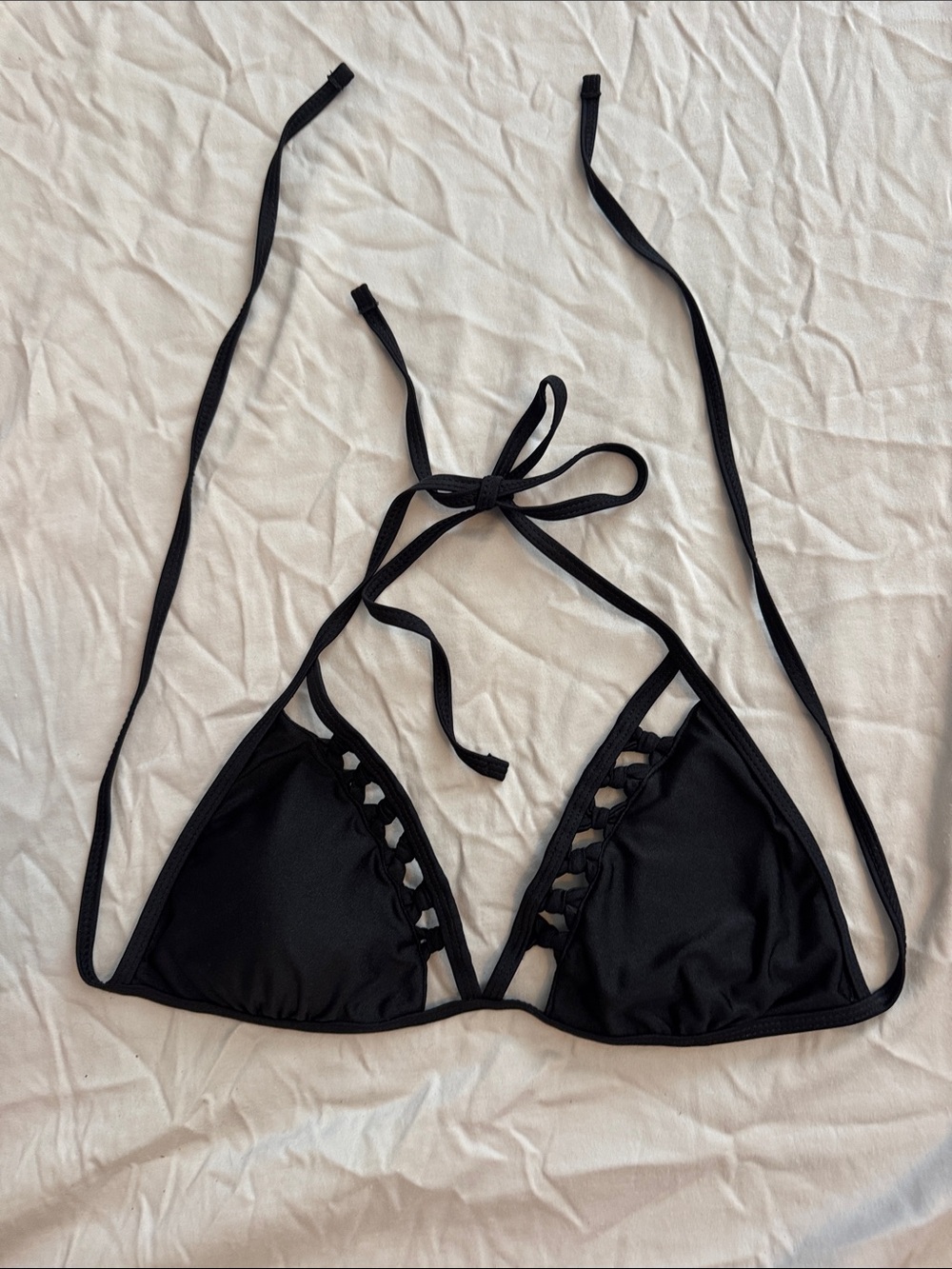 Black Triangle Lace-Up Bikini Top - Women Swim